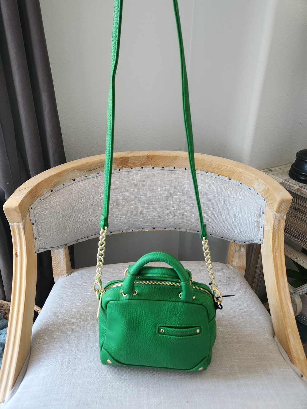 Green Vegan Leather Crossbody Bag/Mini Satchel with Gold Chain Olivia + Joy